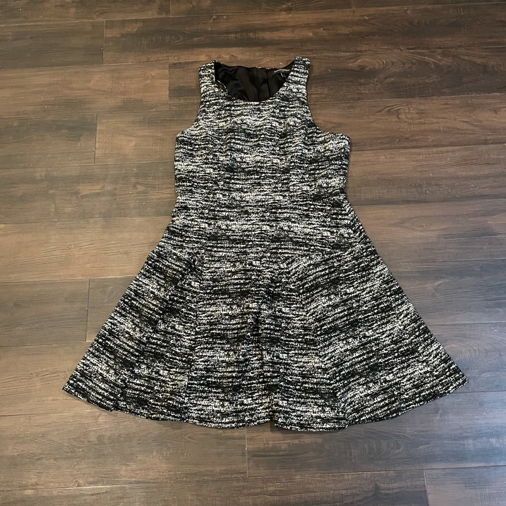 Banana Republic Black and White Textured Fit-and-Flare Dress